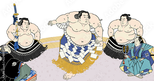 相撲絵　不知火光右エ門　横綱土俵入　浮世絵　歌川国貞　白背景