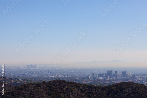 Stunning panoramic view of West Los Angeles from Kenter Trail Hike in Brentwood. Overlooking Santa Monica, Beverly Hills, Hollywood, Culver City with Downtown LA in the horizon.