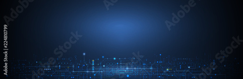 Vector illustration circuit board and hexagons background. Hi-tech digital technology and engineering, digital telecom technology concept. Abstract futuristic on dark blue color for banner background