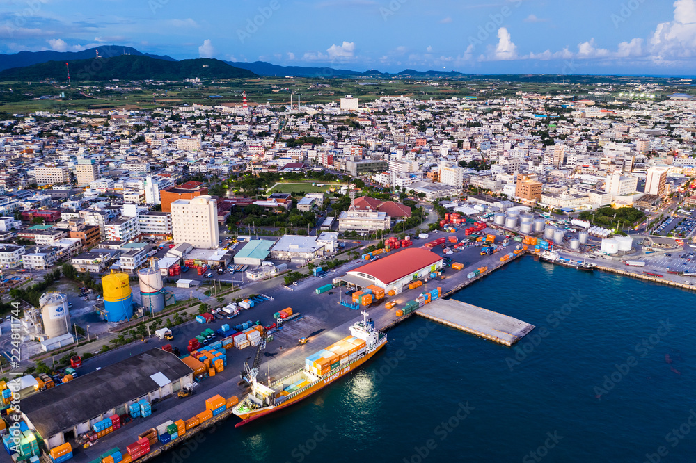 Aerial view of Ishigaki downtown of Japan