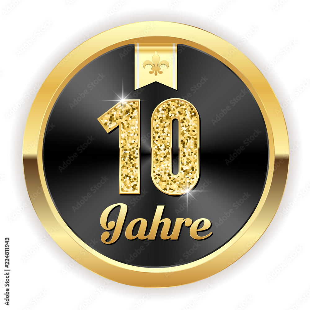 10 Jahre Hochzeit, Gründung, Jubiläum Button in gold Stock ベクター