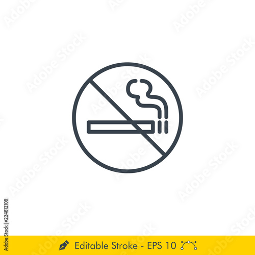 No Smoking Sign Icon / Vector - In Line / Stroke Design