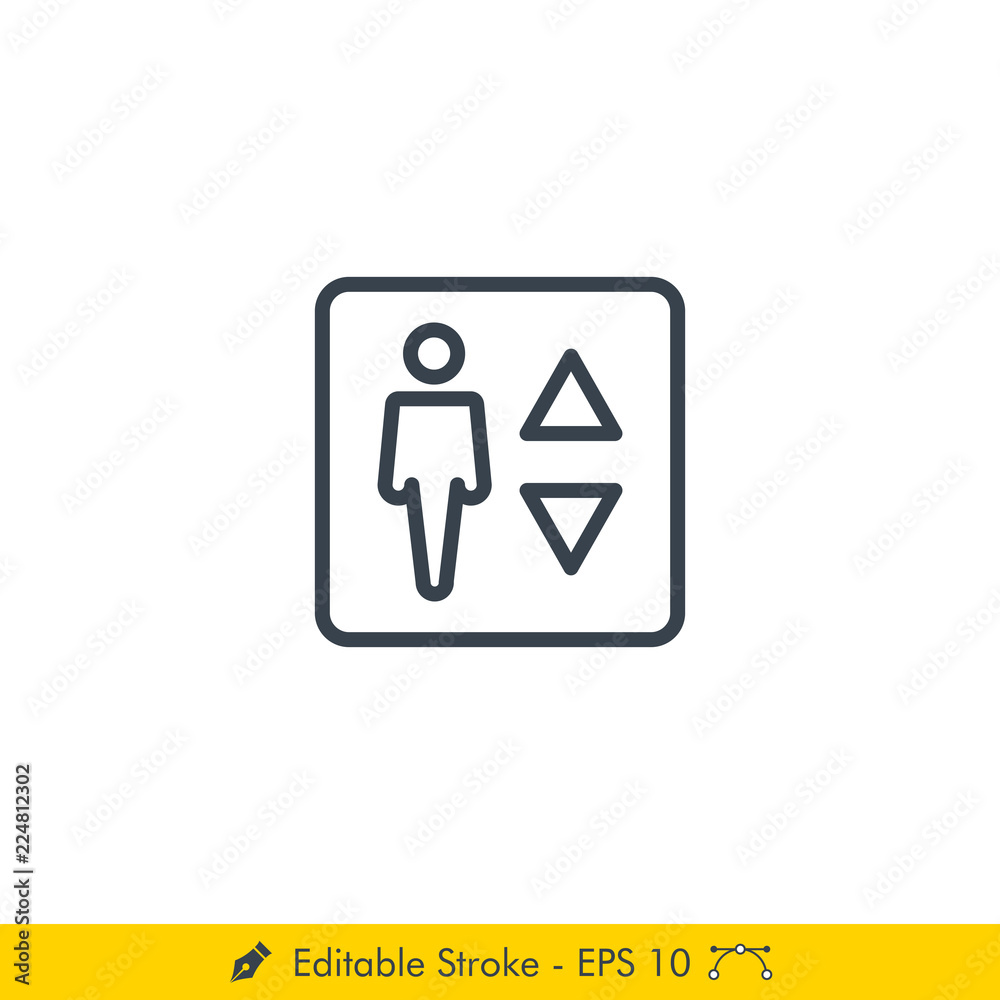 Elevator Sign Icon / Vector - In Line / Stroke Design Elevator Sign Icon / Vector - In Line / Stroke Design