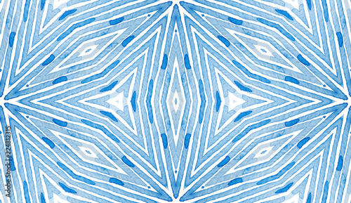 Blue Geometric Watercolor. Curious Seamless Patter