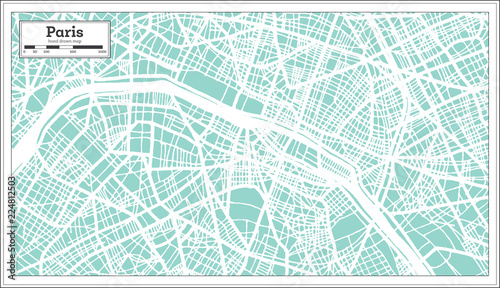 Paris France City Map in Retro Style. Outline Map.