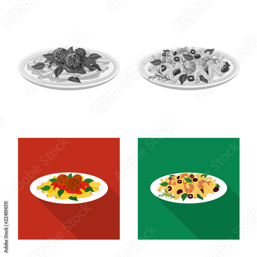 Isolated object of pasta and carbohydrate symbol. Set of pasta and macaroni vector icon for stock.