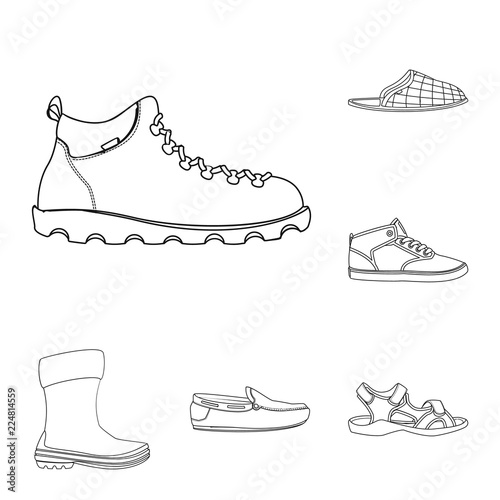 Vector illustration of man and foot symbol. Collection of man and wear stock symbol for web.