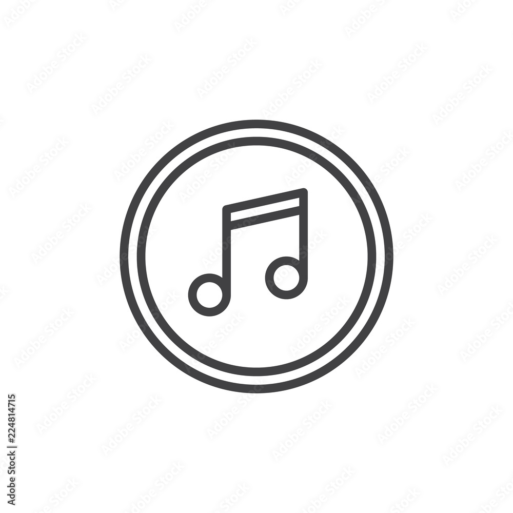 Music note button outline icon. linear style sign for mobile concept and web design. Sound button simple line vector icon. Symbol, logo illustration. Pixel perfect vector graphics Music note button outline icon. linear style sign for mobile concept and web design. Sound button simple line vector icon. Symbol, logo illustration. Pixel perfect vector graphics