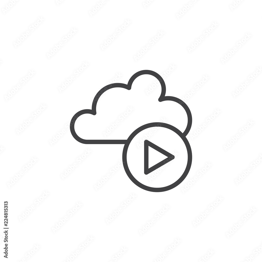 Cloud Media outline icon. linear style sign for mobile concept and web design. Cloud with play button simple line vector icon. Symbol, logo illustration. Pixel perfect vector graphics Cloud Media outline icon. linear style sign for mobile concept and web design. Cloud with play button simple line vector icon. Symbol, logo illustration. Pixel perfect vector graphics