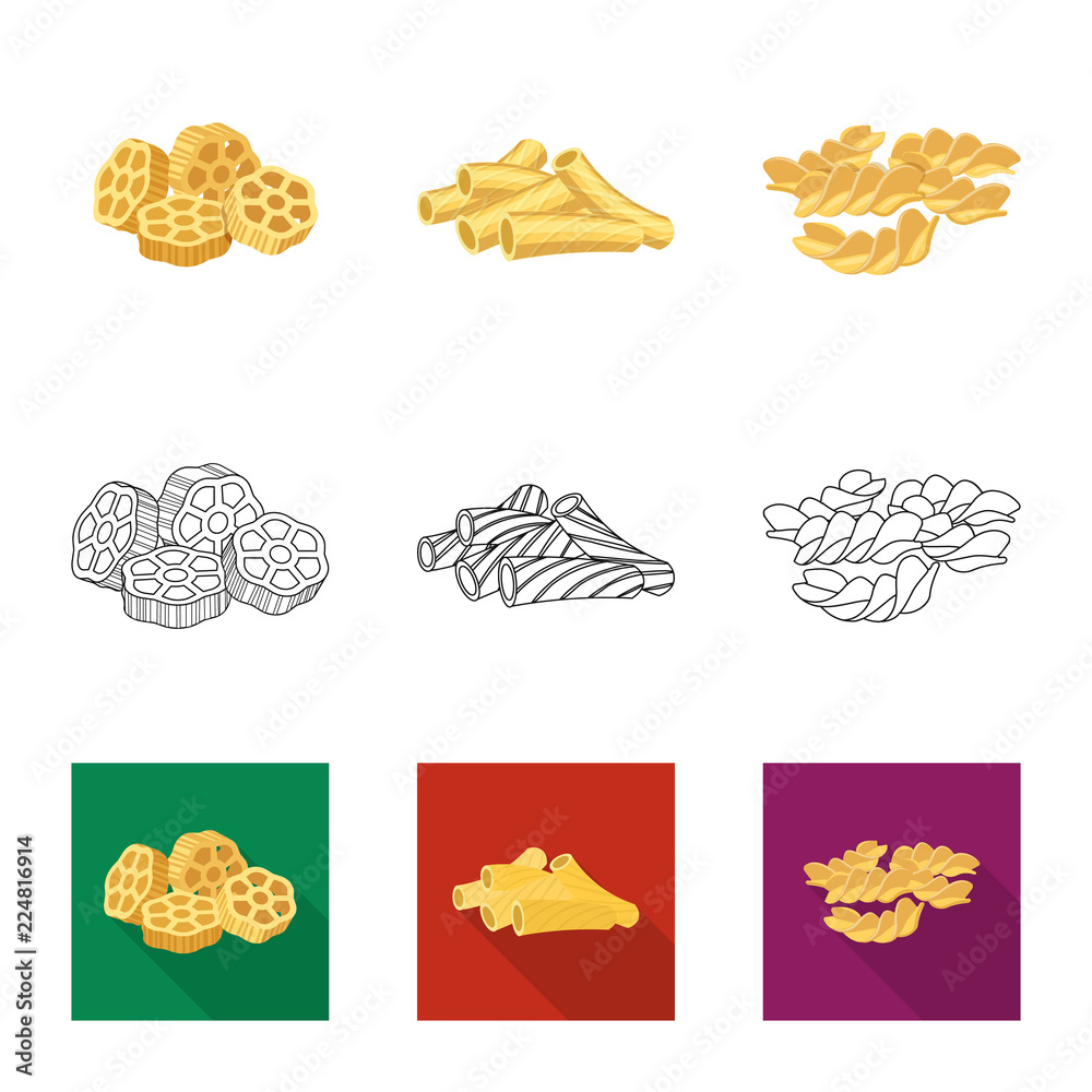 Vector design of pasta and carbohydrate sign. Set of pasta and macaroni stock vector illustration.