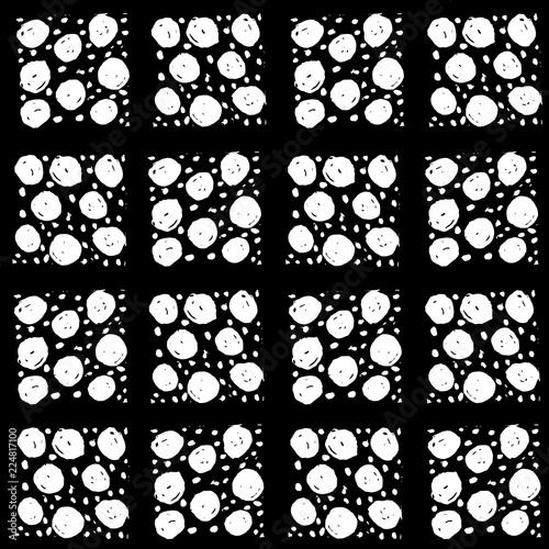 Vector seamless pattern of  hand drawn squares enclosing dots.