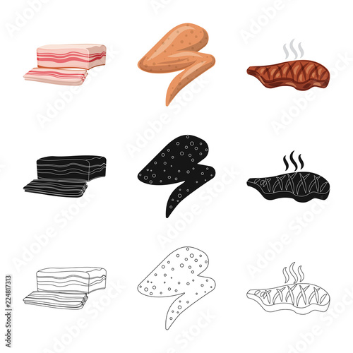 Vector illustration of meat and ham logo. Set of meat and cooking stock vector illustration.