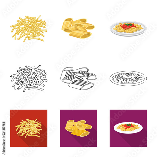 Vector design of pasta and carbohydrate symbol. Collection of pasta and macaroni vector icon for stock.