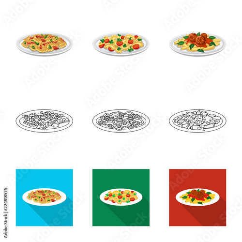 Isolated object of pasta and carbohydrate sign. Collection of pasta and macaroni vector icon for stock.
