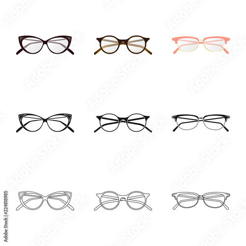 Vector design of glasses and frame logo. Set of glasses and accessory stock symbol for web.