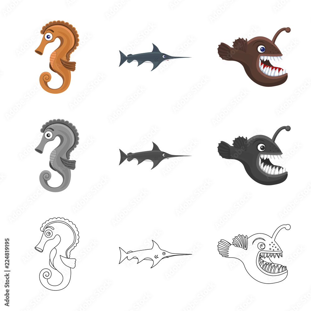 Obraz premium Isolated object of sea and animal icon. Collection of sea and marine vector icon for stock.