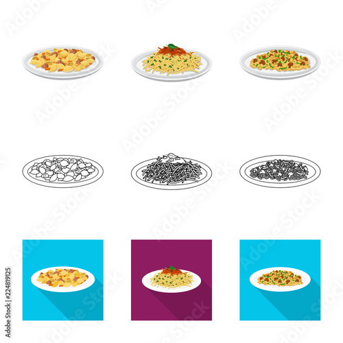 Isolated object of pasta and carbohydrate logo. Collection of pasta and macaroni vector icon for stock.