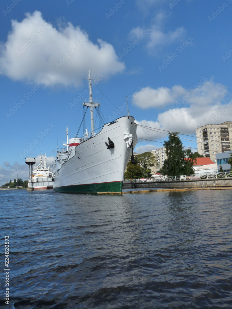 ships at the port berth in Kaliningrad, military and research vessels