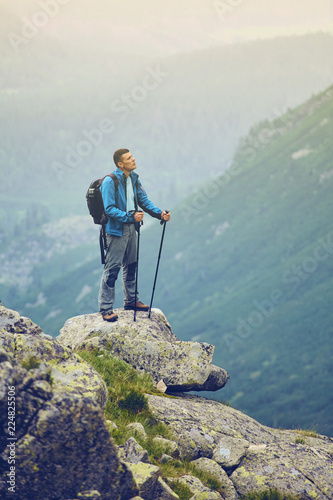 The man on the rock. Walk to the High Tatras, Slovakia. Europe photo