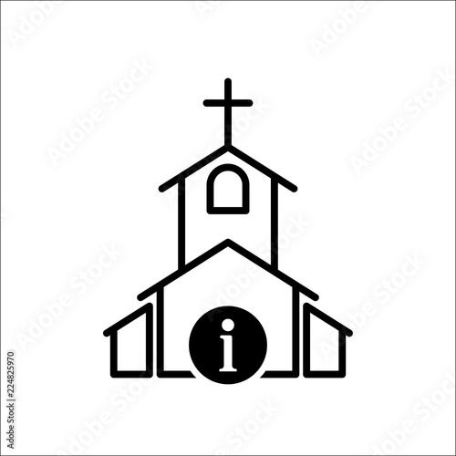 Church icon, Religion building, christian, christianity temple icon with information sign. Church icon and about, faq, help, hint symbol