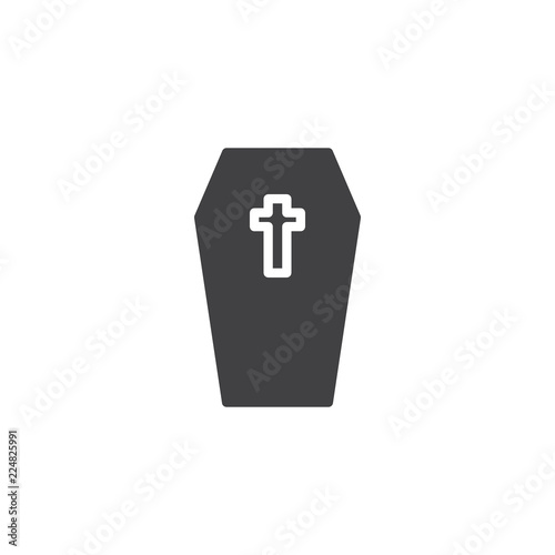 Coffin with cross vector icon. filled flat sign for mobile concept and web design. Cemetery solid icon. Symbol, logo illustration. Pixel perfect vector graphics