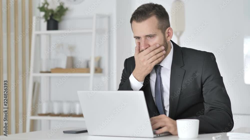 Shocked Businessman Working on Laptop, Astonished Shocked Businessman Working on Laptop, Astonished