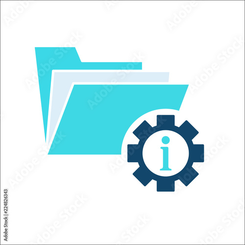 Project Management icon, data management, folder, project goals, task management icon with information sign. Project Management icon and about, faq, help, hint symbol