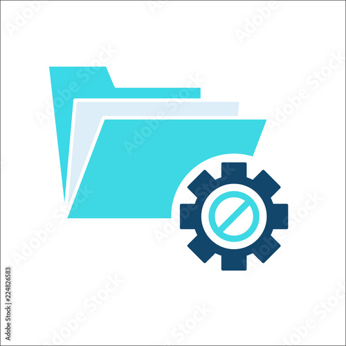 Project Management icon, data management, folder, project goals, task management icon with not allowed sign. Project Management icon and block, forbidden, prohibit symbol