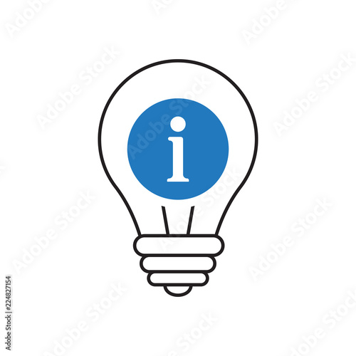 Light Bulb icon, Idea, solution, thinking icon with information sign. Light Bulb icon and about, faq, help, hint symbol