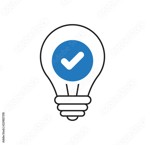 Light Bulb icon, Idea, solution, thinking icon with check sign. Light Bulb icon and approved, confirm, done, tick, completed symbol