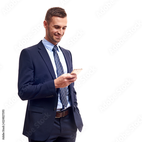 Fényképezés Half-length portrait of business man with crossed hands, isolated on white background