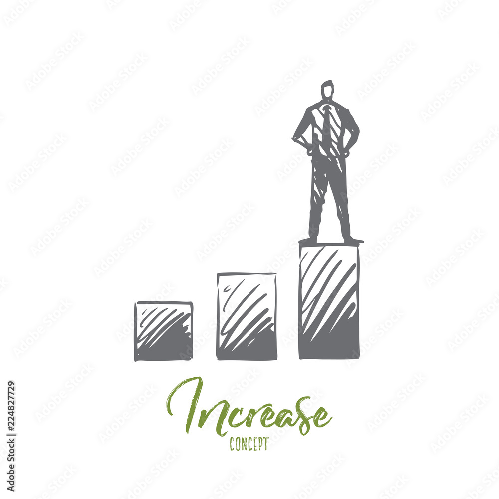 Increase, finance, growth, success, business concept. Hand drawn isolated vector.