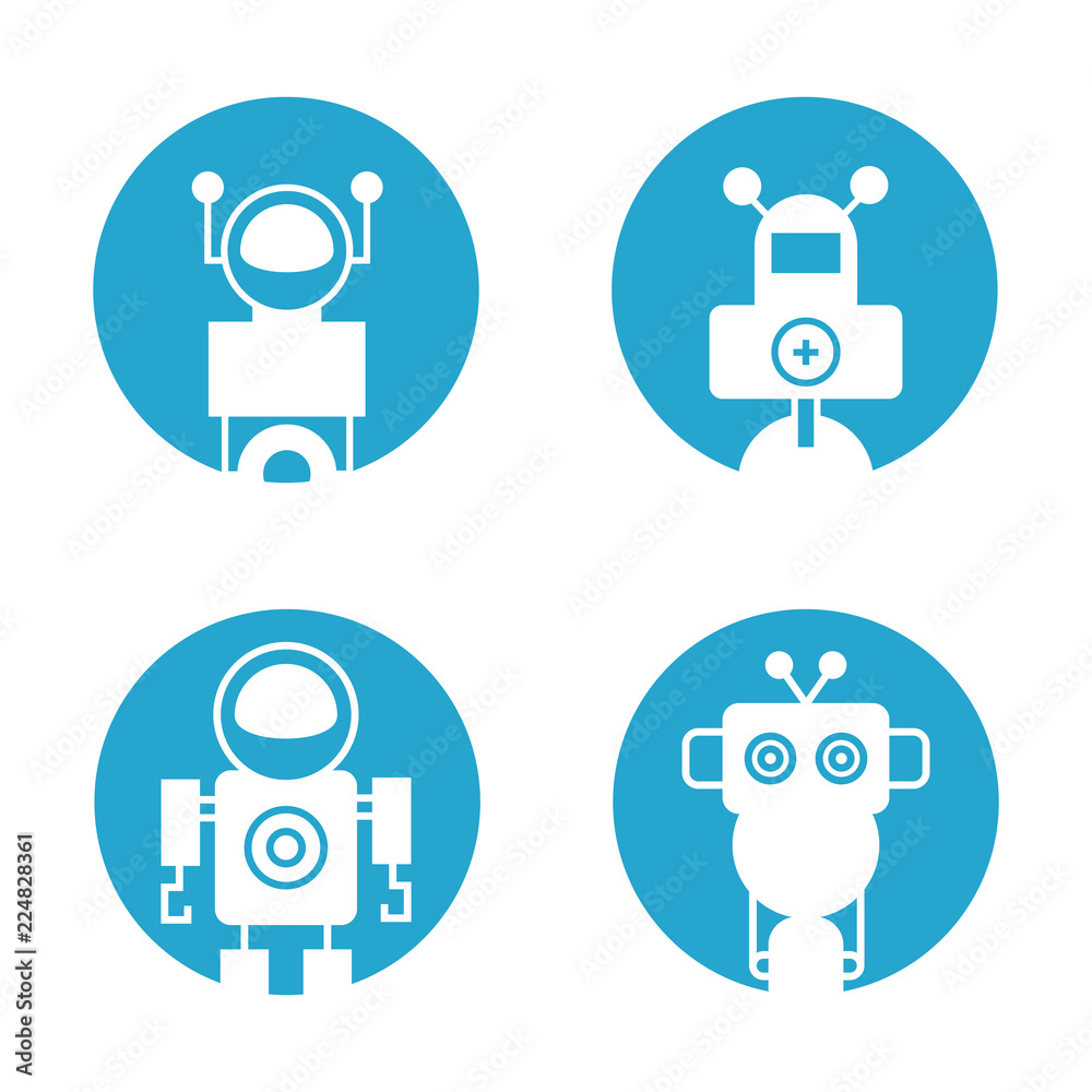 robot icons in round buttons robot icons in round buttons