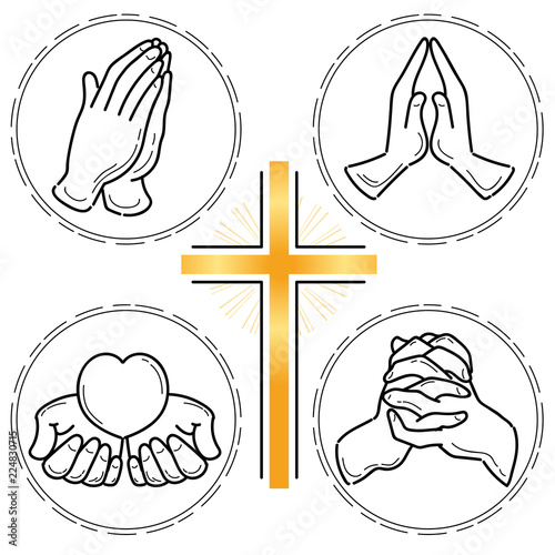祈りの手4セット・線画