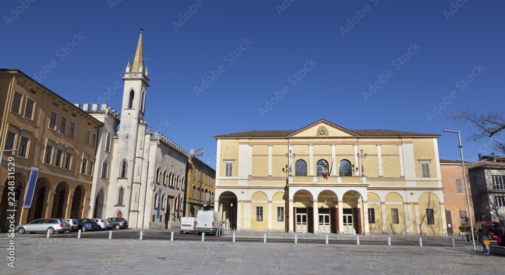 Reggio Emilia - Piazza della Vittoria, Teather Ariosto and Galleria Parmeggiani.