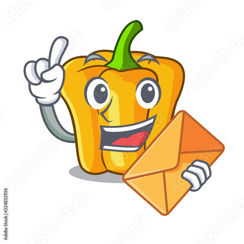 With envelope cartoon fresh yellow peppers in the market