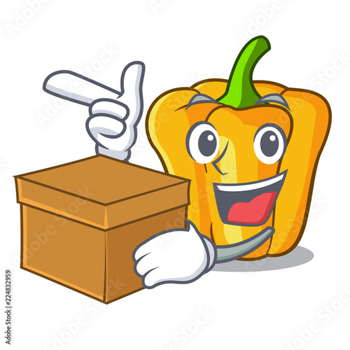 With box cartoon fresh yellow peppers in the market