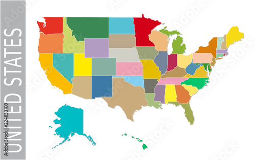 Colorful united staes administrative and political vector map