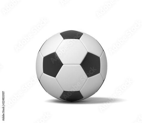 3d rendering of a single black and white leather ball for playing football or soccer.