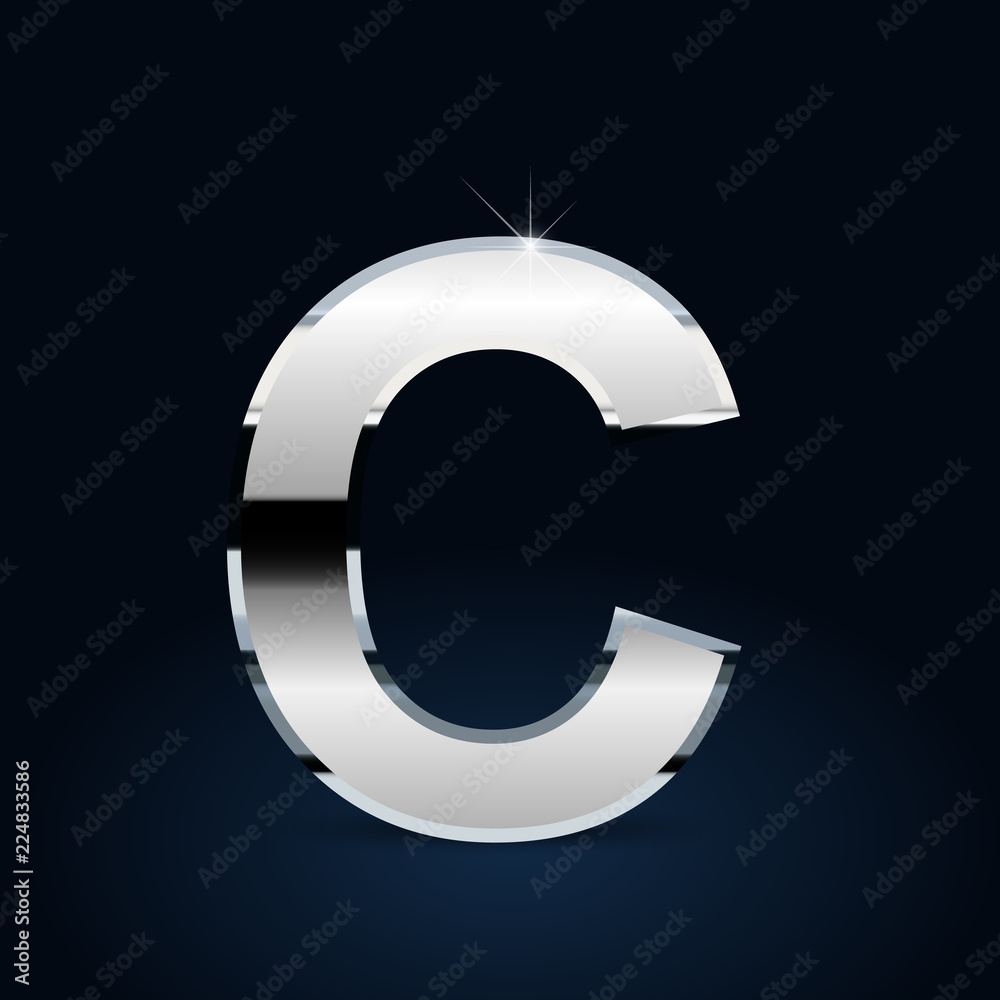 Chrome vector letter C uppercase isolated on black background Chrome vector letter C uppercase isolated on black background