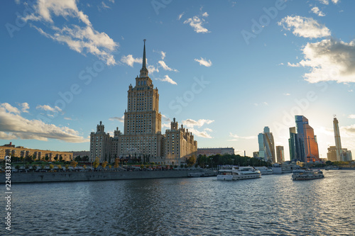 Moscow city image at the sunset. One of the Stalin era houses image (Ukraina hotel)