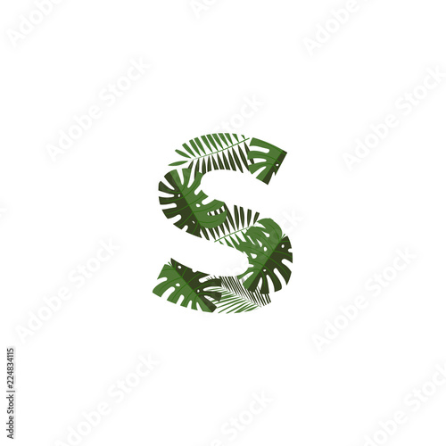 Vector Logo Letter S Tropical Leaves