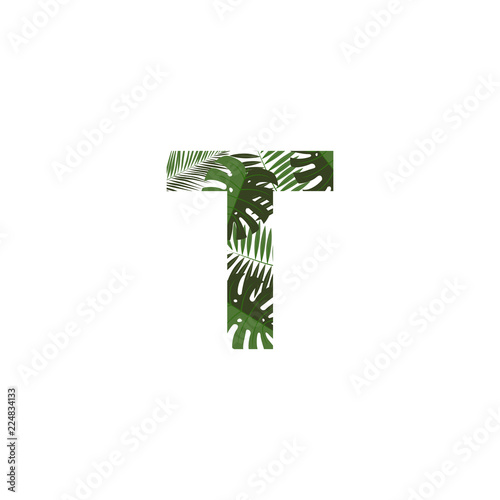 Vector Logo Letter T Tropical Leaves