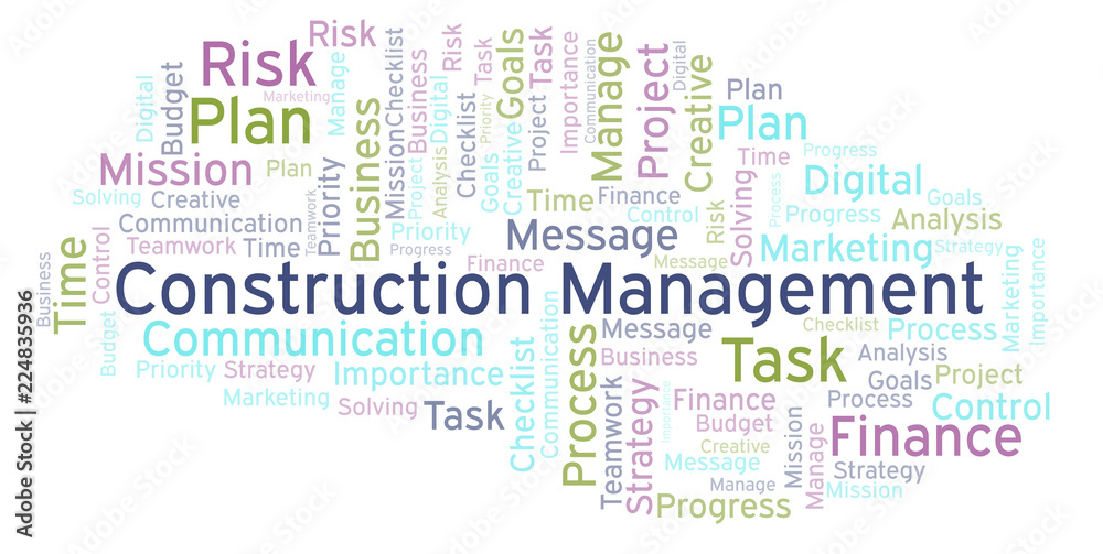 Construction Management word cloud, made with text only.
