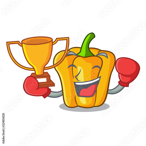 Boxing winner sweet yellow pepper isolated on mascot