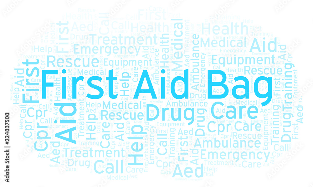 First Aid Bag word cloud, made with text only. First Aid Bag word cloud, made with text only.