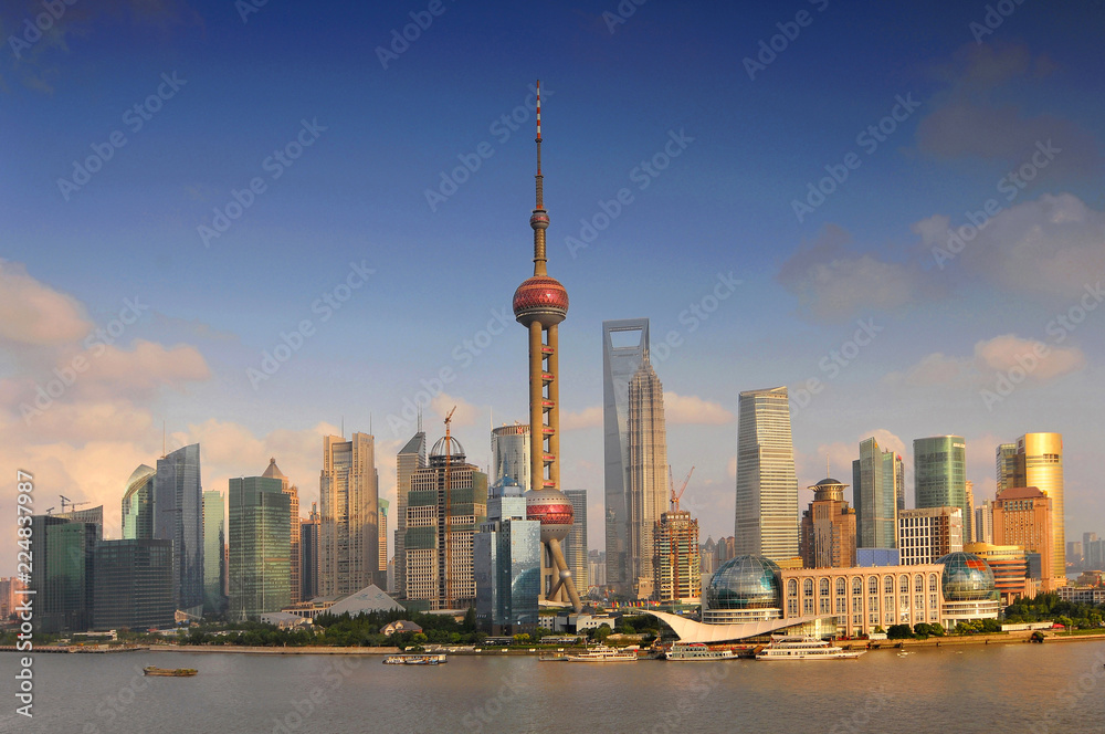 Shanghai skyline, view of Pudong and the Oriental earl Tower, China.