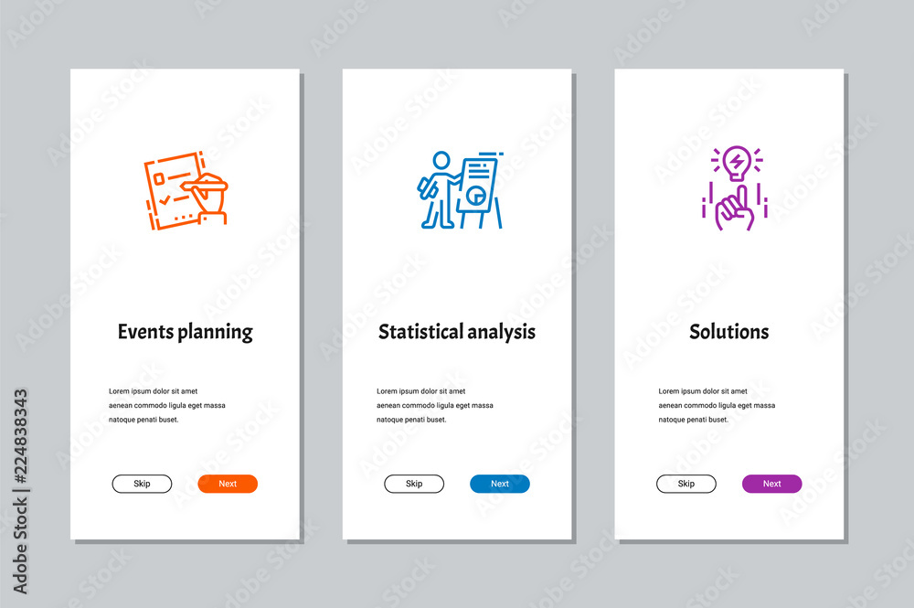 Events planning, Statistical analysis, Solutions onboarding screens Events planning, Statistical analysis, Solutions onboarding screens