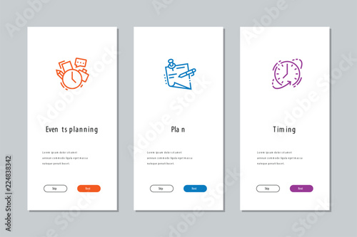 Events planning, Plan, Timing onboarding screens