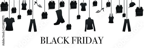 Black Friday Banner, Kleidung und Geschenke